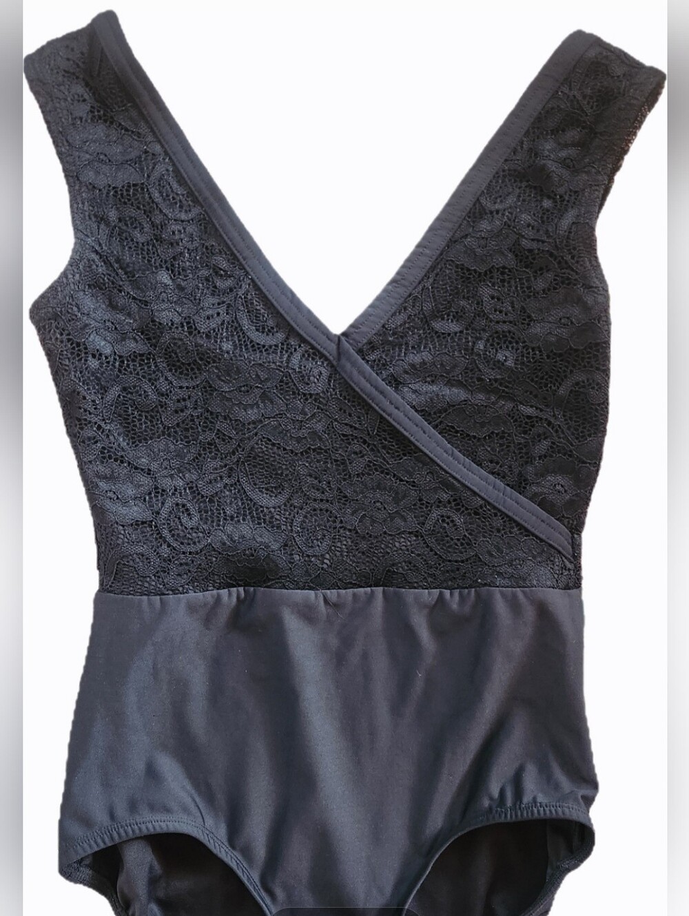 LuckyLeo Black Lace Wrap-Front Leotard Medium